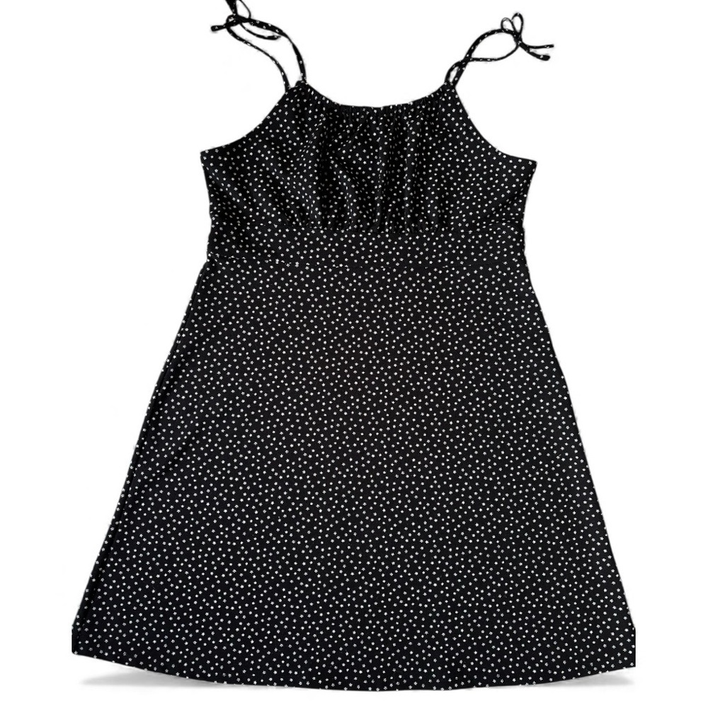 Limited Too Black Daisy Floral Tie Strap Mini Dress XL 16/18 Y2K Stretch Cute